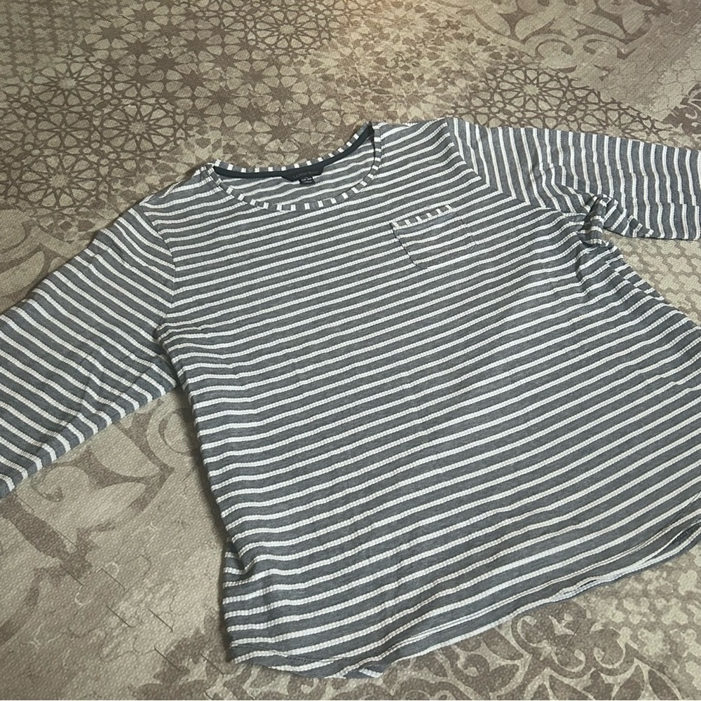 Lands End Women’s Nautical Boating Blue Stripe Textured Long Sleeve Top 1X